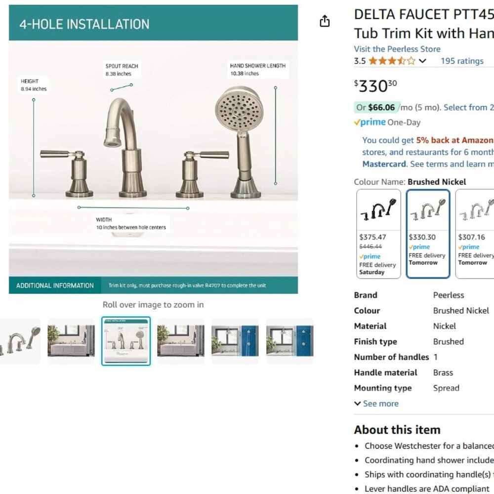 Brand New Delta Peerless Tub Faucet Kit For Sale
